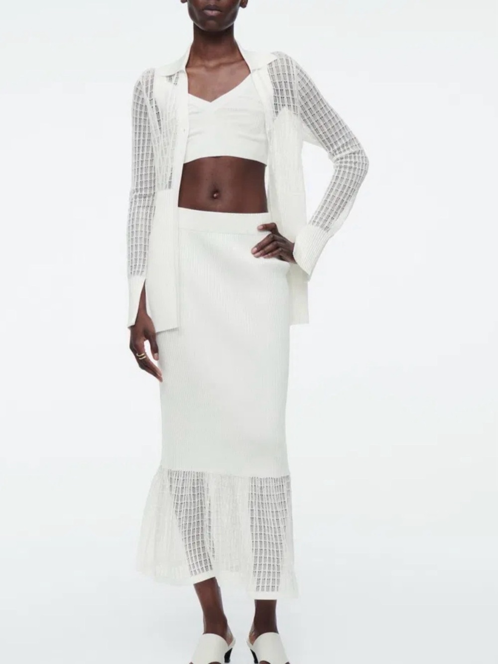 ❤️ NWT COS Lace-Stitch Ribbed-Knit Midi Skirt